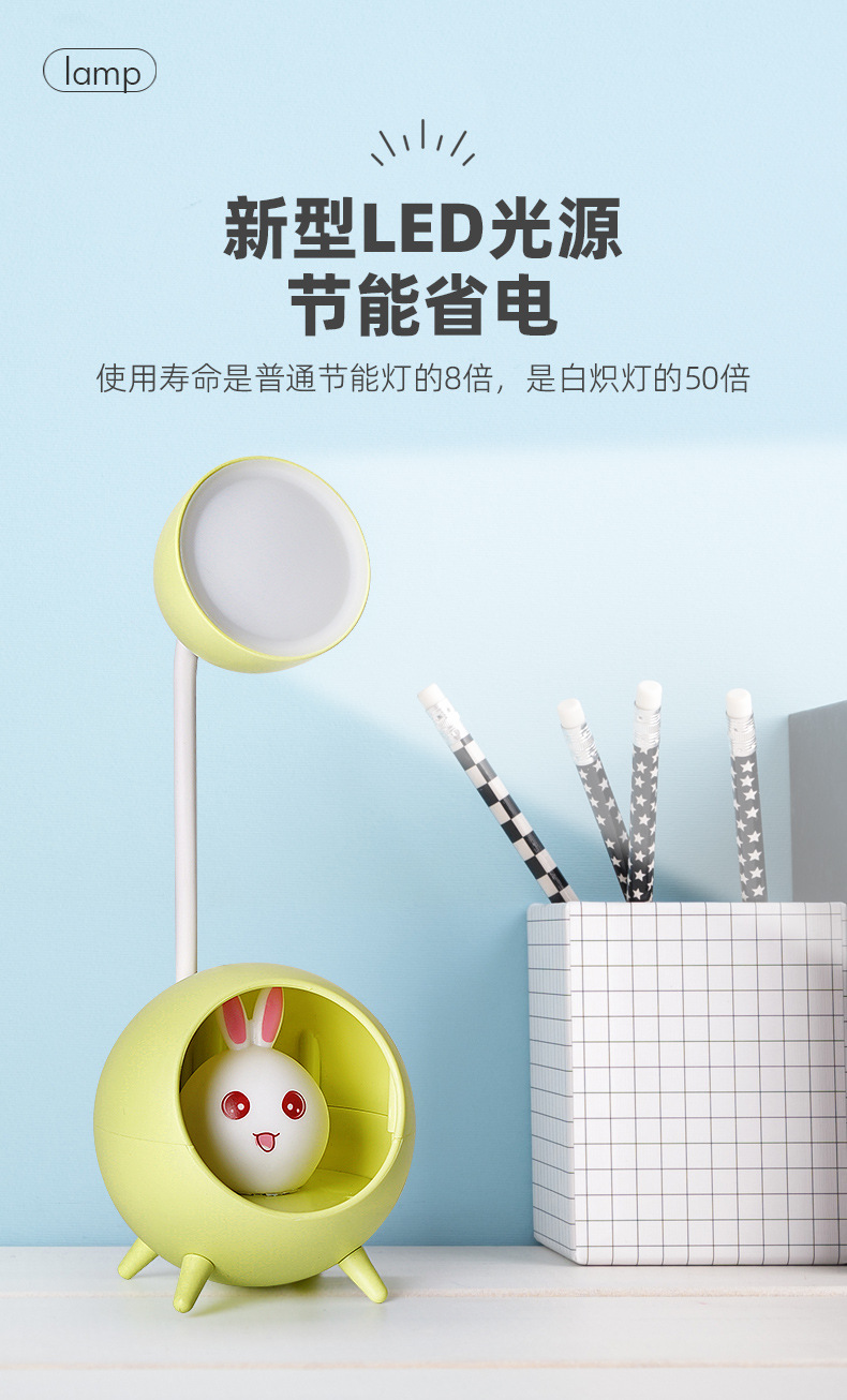 2023充电小夜儿童卡通迷你桌面可折叠床头阅读台灯萌宠夜灯多档台灯详情8