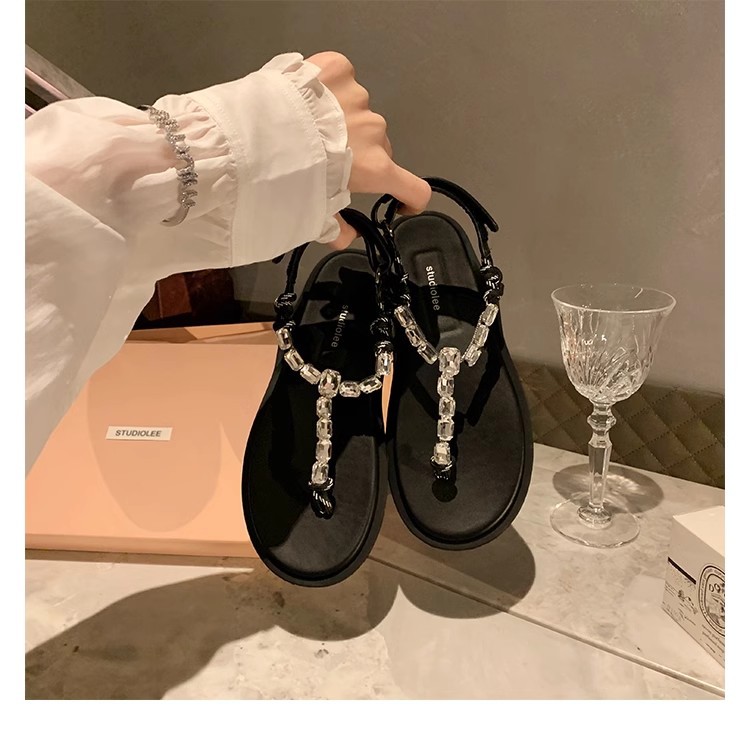 葡萄妈闪闪水钻~罗马风平底绳结百搭夹趾外穿人字拖凉鞋女夏季款详情27