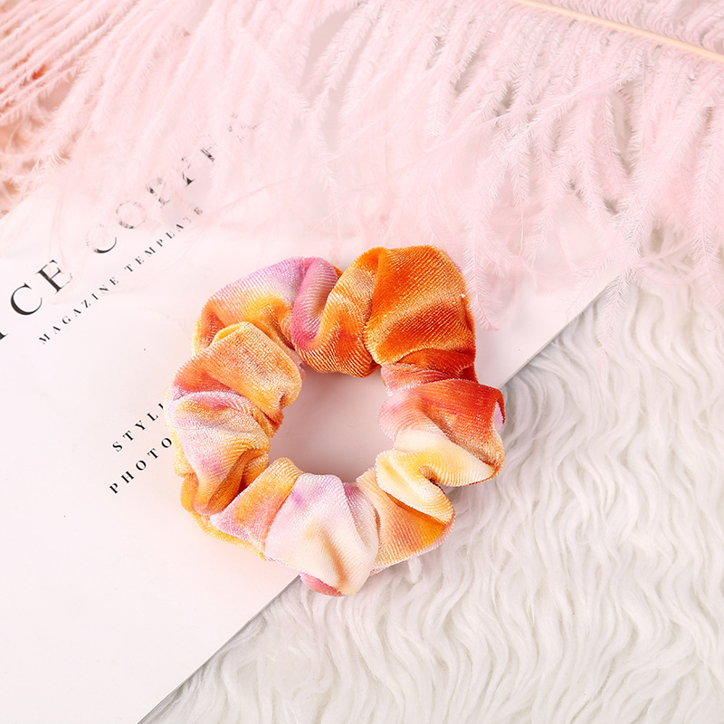 Wholesale of cross-border Amazon velvet tie-dyed large intestine rings, new European and American velvet color-blocking sweet and elegant hair rings pic 22