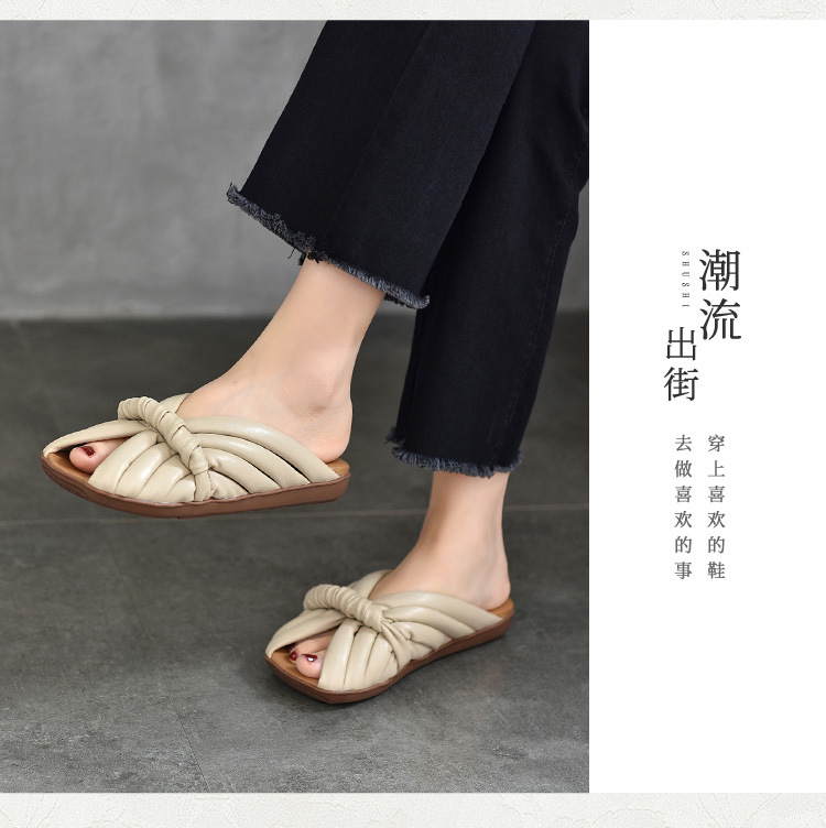 原创小众平底软底拖鞋女夏外穿真皮一字拖鞋鱼嘴皮拖鞋女2024新款详情21