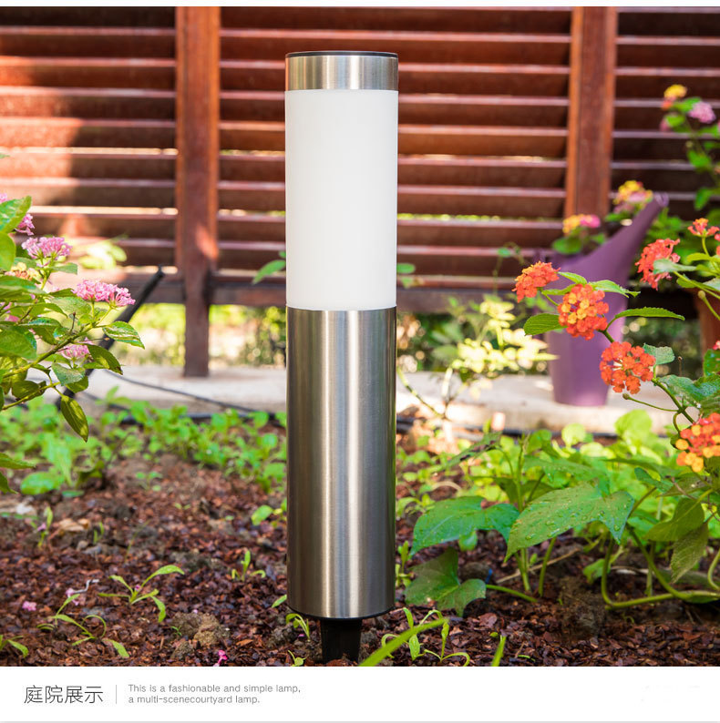 Cross-border solar stainless steel 3-LED cylindrical lawn light, outdoor waterproof courtyard villa ground socket light manufacturer pic 4