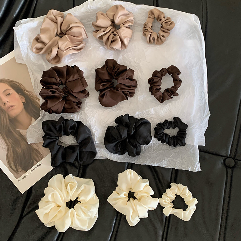 4 colors in ~ High-end large intestine hair band from Dongdaemun, South Korea, cream texture, silky satin finish, brown hair tie for autumn and winter pic 2