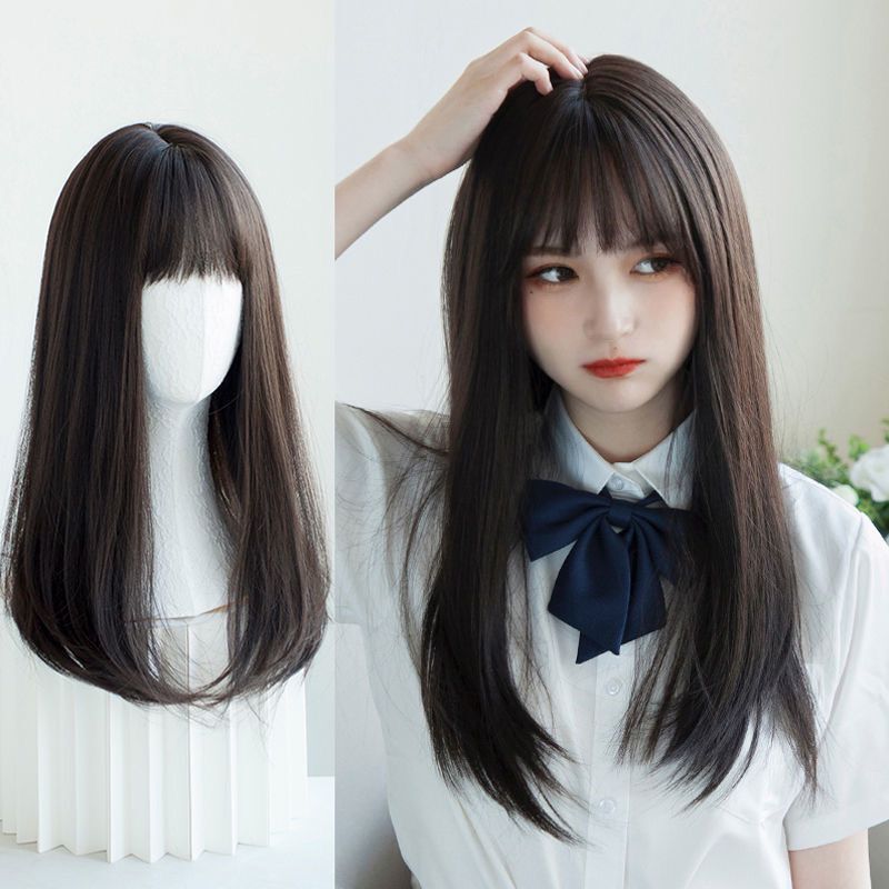 Wig for women, air bangs, medium-long straight hair, lolita full-length cosplay, medium-long hair available, full set of hair available for wholesale pic 1