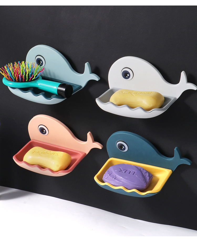 Little Whale Soap Box Bathroom Creative double-layer draining soap box hanging and storage dual-purpose non-perforating soap rack pic 17