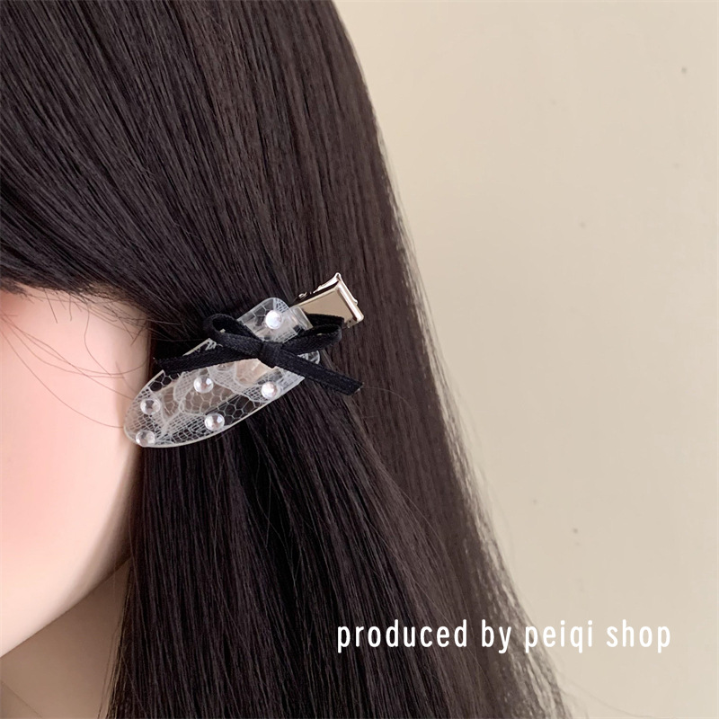 韩版小众设计蝴蝶结蕾丝水钻无痕发夹侧边碎发刘海夹高级感发饰女详情4