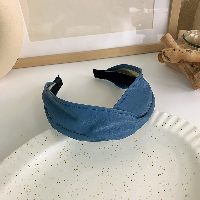 Retro solid color Pu leather wide cross headband, versatile for women, simple hairband for washing face, hair pressure and trendy headwear pic 14