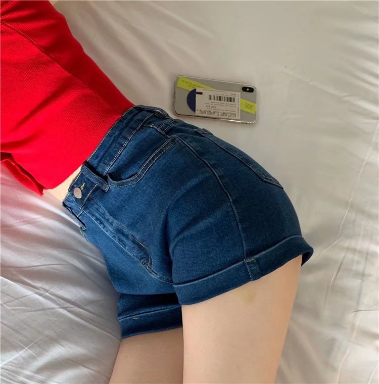 Wholesale of slim Hyuna style versatile rolled-up hot pants for women, high-waisted, light-colored tight denim shorts pic 63