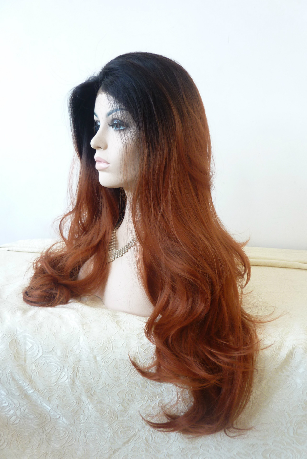 NEWLOOK W1090 marrón onda curl moda cabello largo peluca encaje peluca cabeza de aprendizaje peluca pic 2