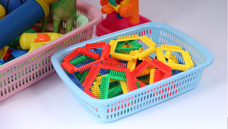 Rectangular plastic blue thickened storage basket for kindergarten toys, kitchen vegetable washing basket, small basket for supermarket classification and organization pic 7