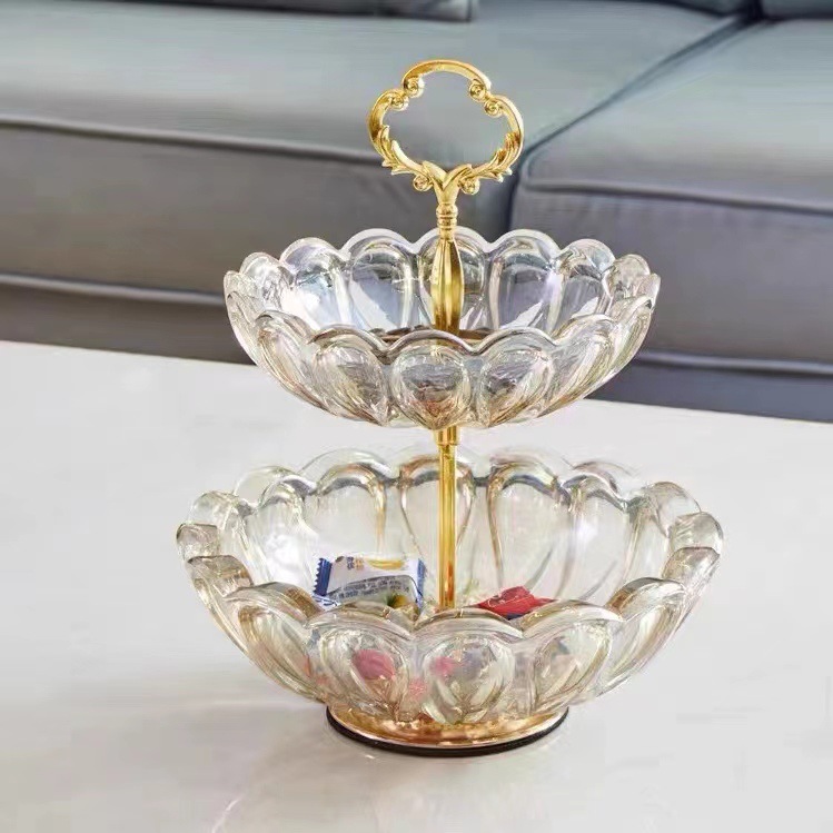 轻奢玻璃双层果盘现代创意糖果盘干果盘家用客厅茶几摆件奢华果盆详情2