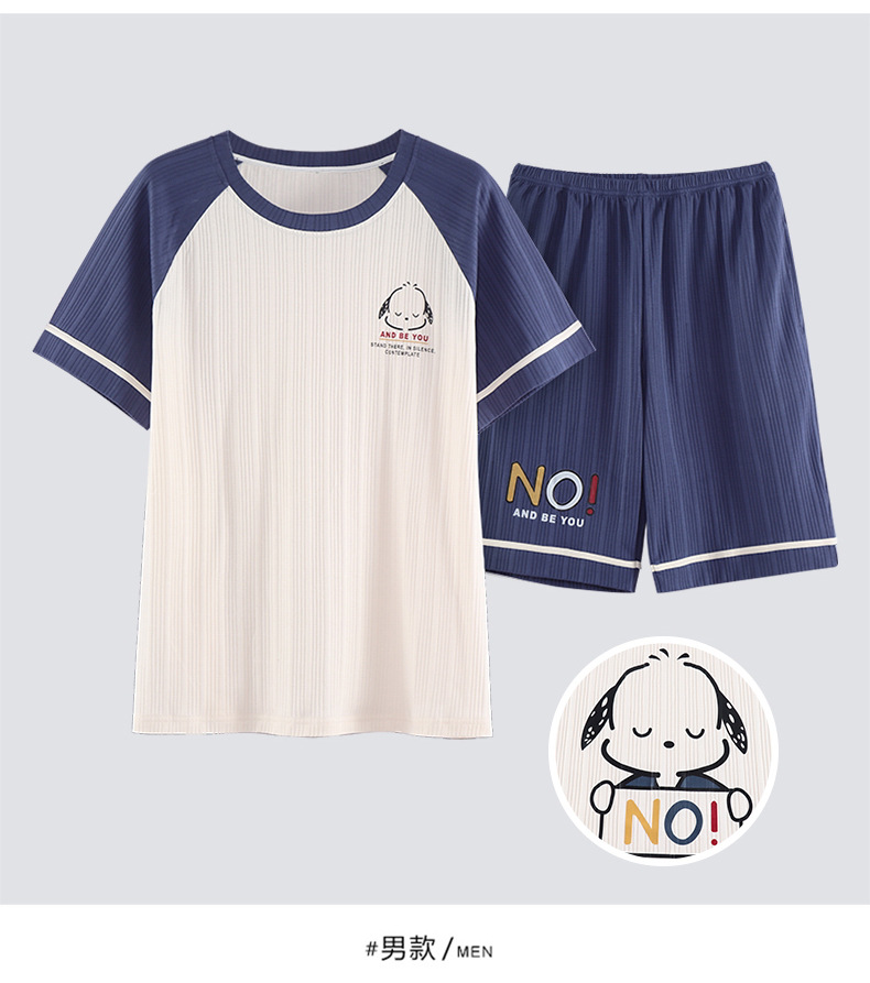 Novedades pareja manga corta pantalones cortos pijamas mujer verano slim algodón peinado hombre traje de hogar suelto casual cartoon pic 37