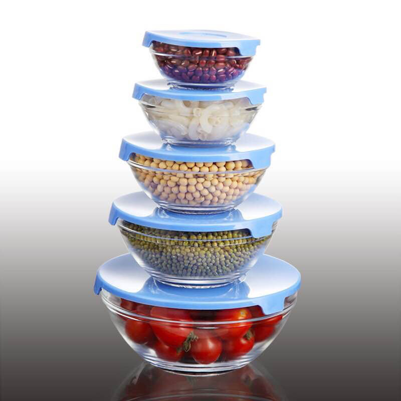 Five-piece set of glass heat-resistant and fresh-keeping bowls with LIDS, 808 bowls for food storage, salad, instant noodles, cooking, and store gifts pic 6