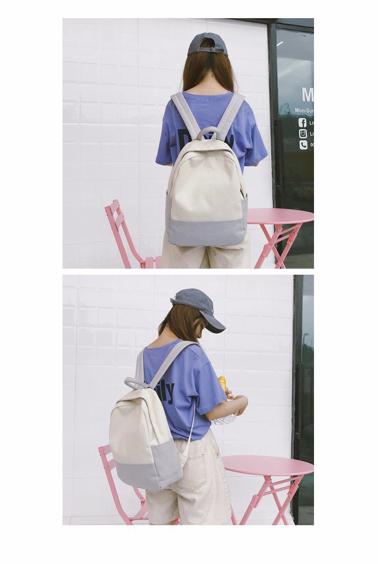 Factory wholesale of college-style, fresh, artistic, simple and versatile canvas backpacks, color-matched schoolbags for middle school best friends pic 20