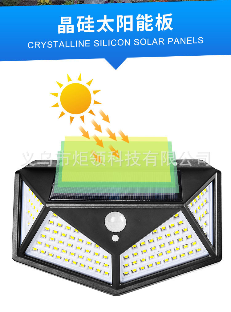 Four-sided 100LED solar lamps, human body sensor lamps, landscape courtyard wall lamps, solar small wall lamps, one-piece consignment pic 7