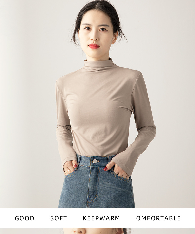 早秋牛奶绒半高领打底衫女秋冬款修身内搭上衣外穿长袖女T恤批发详情11