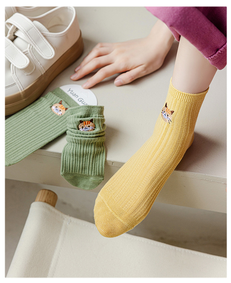 Sock stall, one-piece delivery for autumn and winter, new Japanese-style cute kitten cotton socks for women, double-needle mid-calf socks for women, casual and breathable pile socks, one-piece delivery pic 13