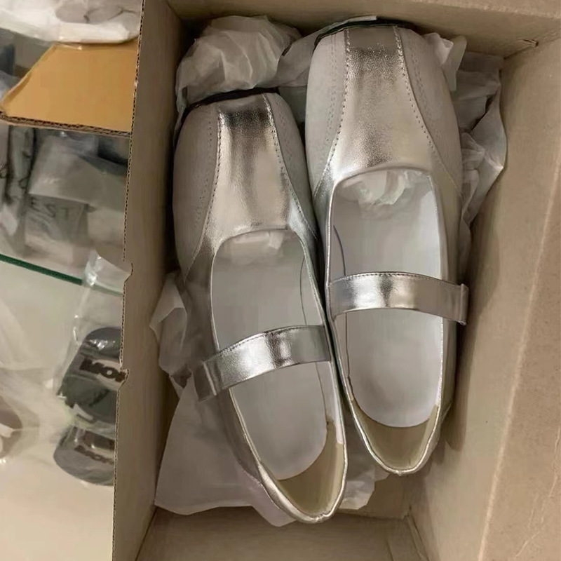 现货小银鞋浅口平跟芭蕾鞋中跟小方头单鞋慵懒风韩系复古德训鞋女详情32