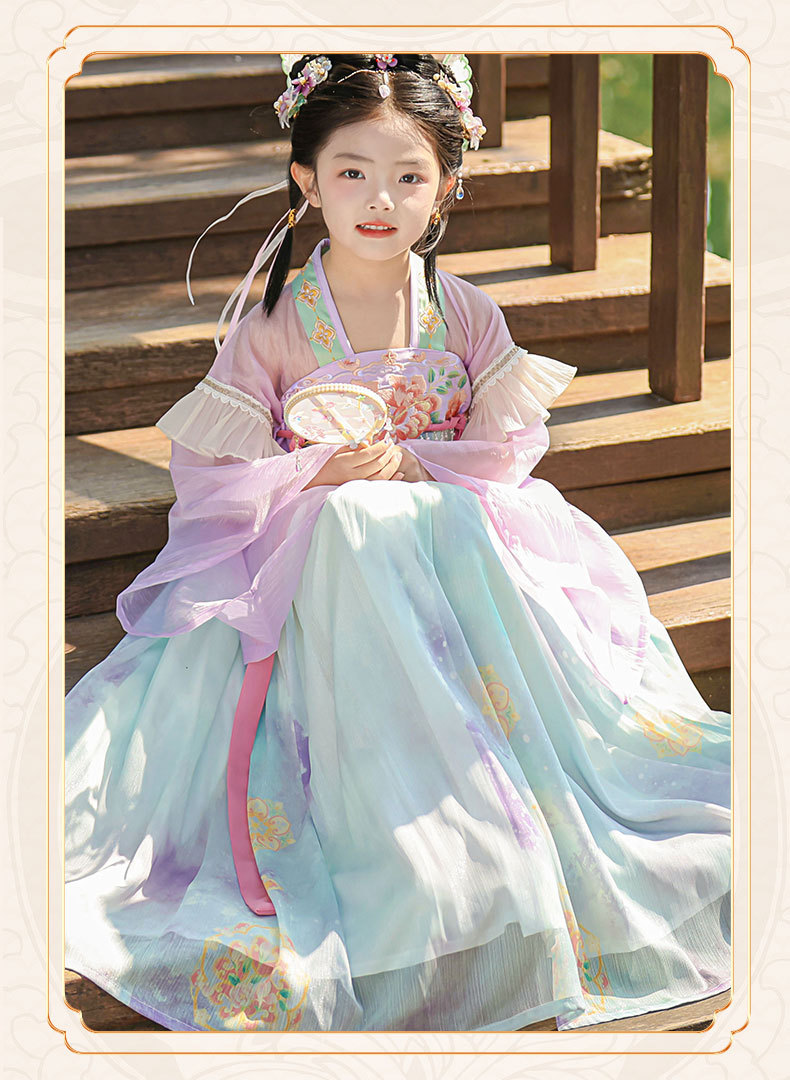 国潮女童汉服夏季新款儿童唐制古装公主连衣裙小女孩古风演出襦裙批发详情10