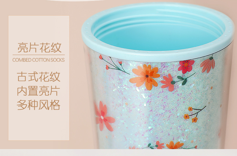 Portable water cup, internet-famous sequined double-layer summer drinking plastic ice cup, cute girl, cartoon cute double-layer for going out pic 4