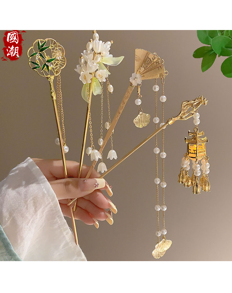 国风国潮古风气质花朵流苏发簪女新中式高级感盘头器发钗汉服旗袍簪子头饰详情9