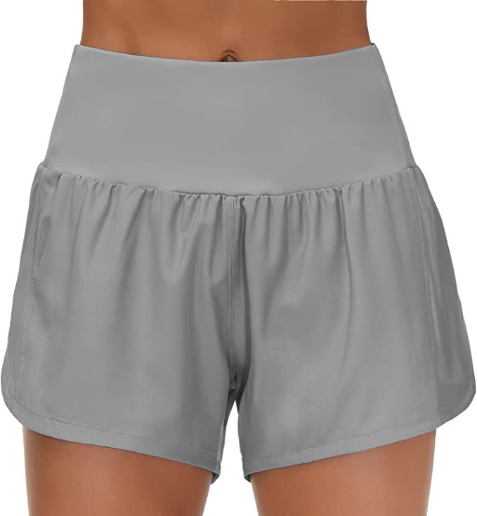 2023亚马逊跨境爆款女士跑步短裤假两件带拉链口袋高腰瑜伽速干运详情7