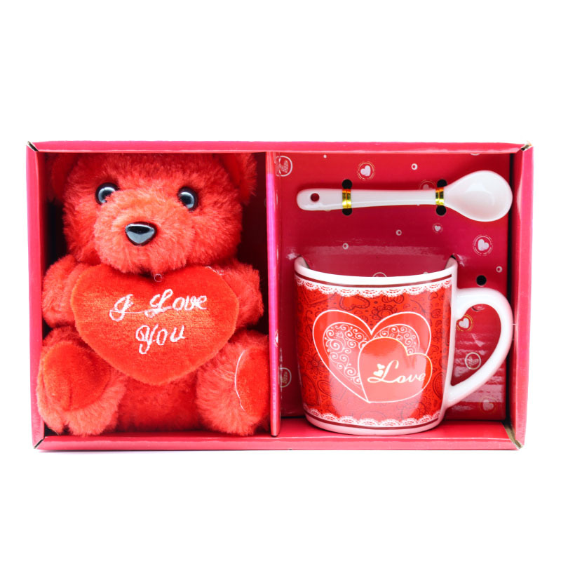 情人节杯子陶瓷杯马克杯LOVE cup带柄勺毛绒小熊套装情侣礼物支持定制详情5