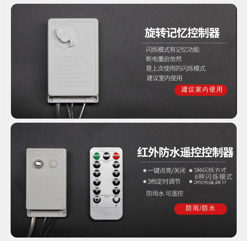 户外防水LED彩灯闪灯串灯满天星七彩氛围灯卧室装饰树灯瀑布灯带详情40