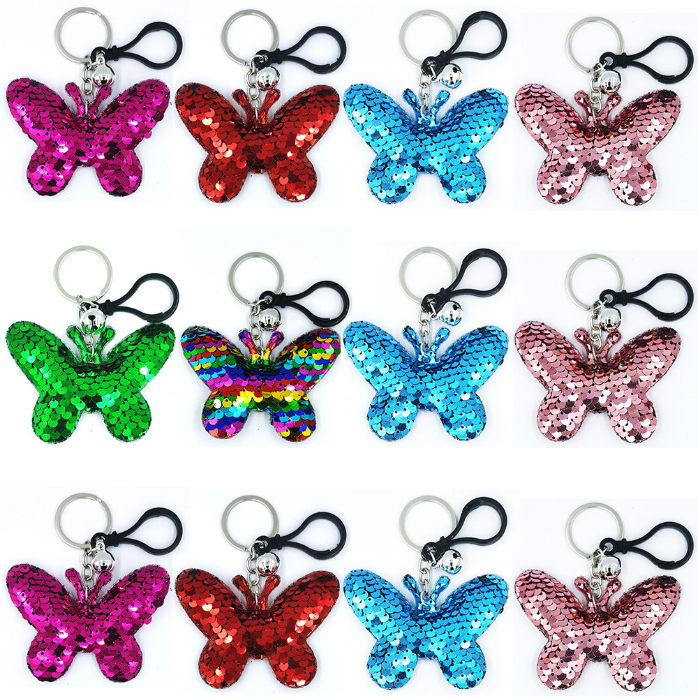 Cross-border reflective glossy butterfly keychains, sequined bell bags, car trinkets, pendants, accessories and small gifts pic 1