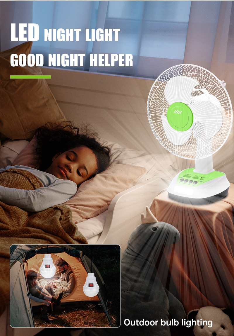 Energy-saving solar outdoor 16-inch portable AC/DC electric fan with built-in battery and emergency lighting bulb lamp pic 17