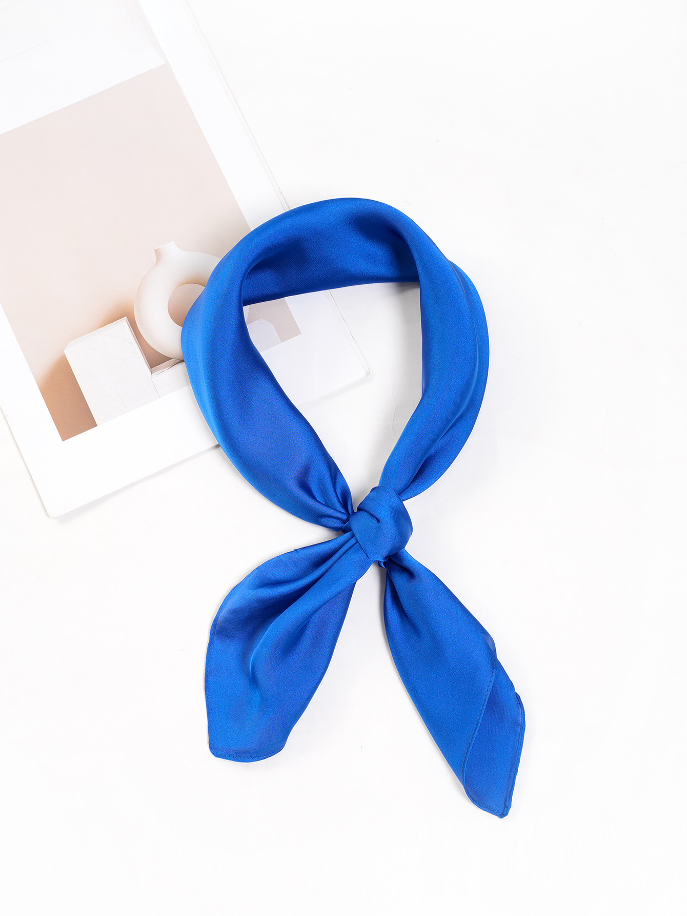 Cross-border exclusive new high-end nude-colored faux silk small square scarf, a versatile professional neckerchief for women in solid colors pic 7