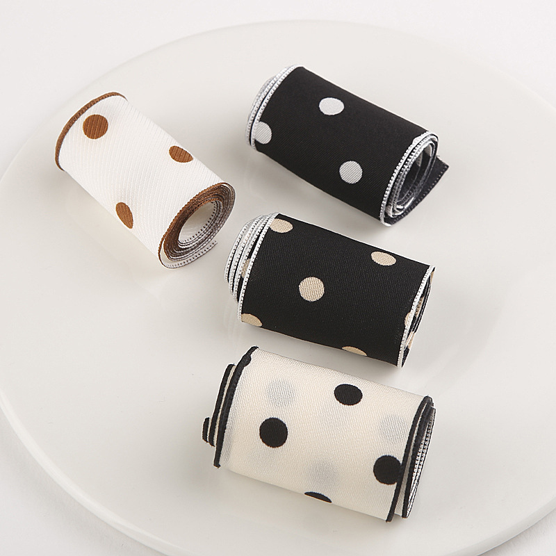 Single-sided polka dot printed polyester ribbon bow, DIY hair accessory material, shoe flower, straw hat, fresh flower dot woven ribbon pic 7