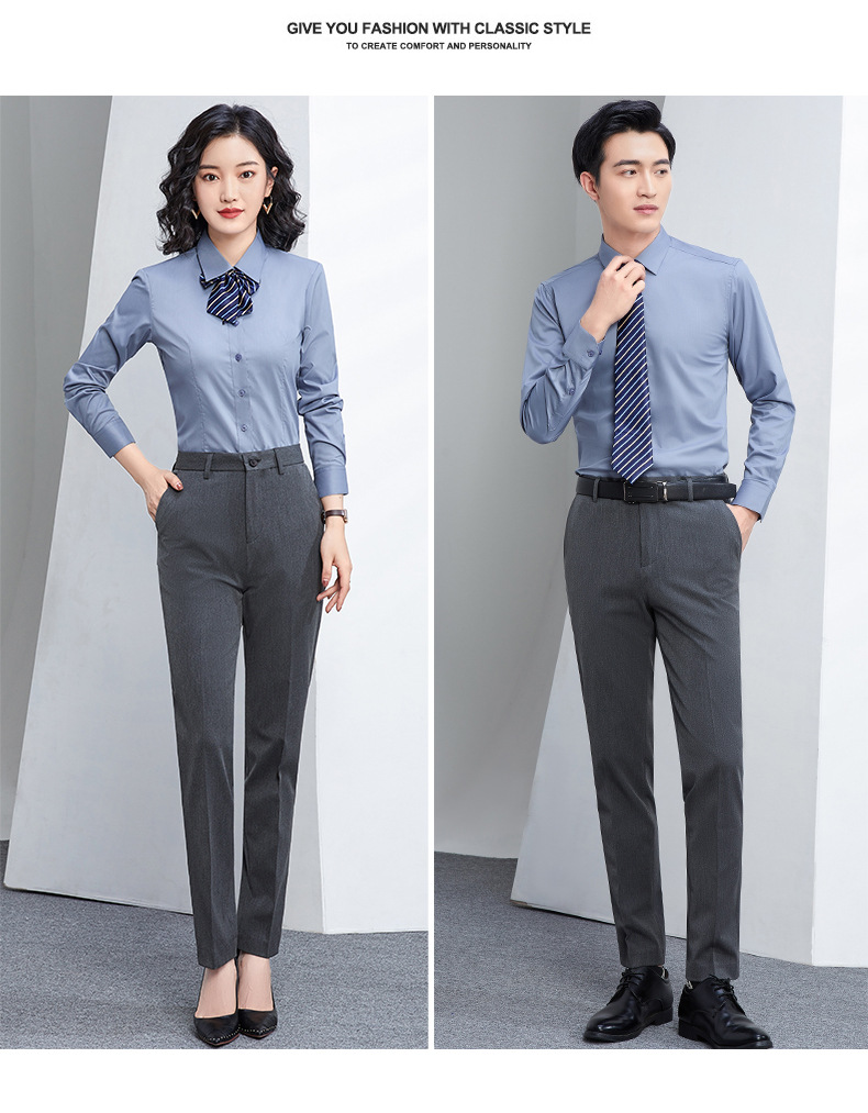 Factory direct supply of long-sleeved white bamboo fiber shirts for men, blue workwear no-iron fitted shirts for women, both men and women pic 38
