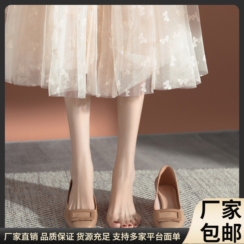 法式玛丽珍方头单鞋女2024春夏新款粗跟中跟女鞋百搭花朵绸缎鞋子详情4