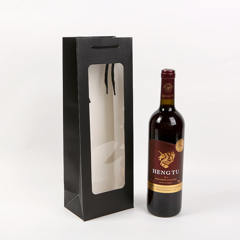 Wholesale of new white card single-color windowed wine bags, hand-held wine bags, kraft paper red wine packaging bags and gift bags pic 7