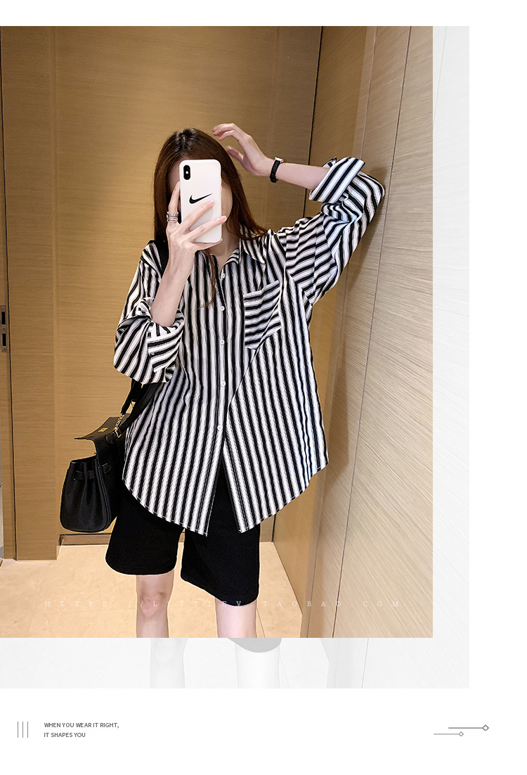 A new design of a trendy striped shirt for women, a loose Hong Kong-style shirt as a base layer pic 7