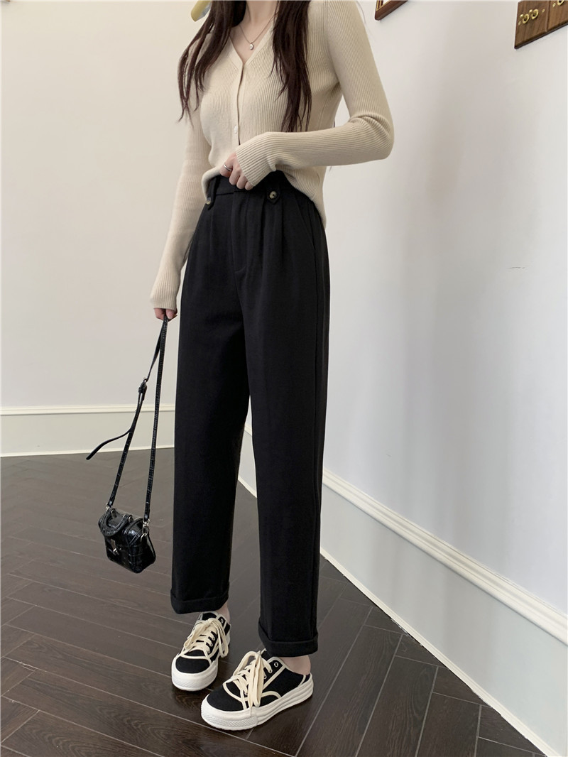 Apricot-colored woolen pants for women in the autumn and winter of 2022: loose, slimming, thickened, warm, and casual, grandma and dad pants pic 19