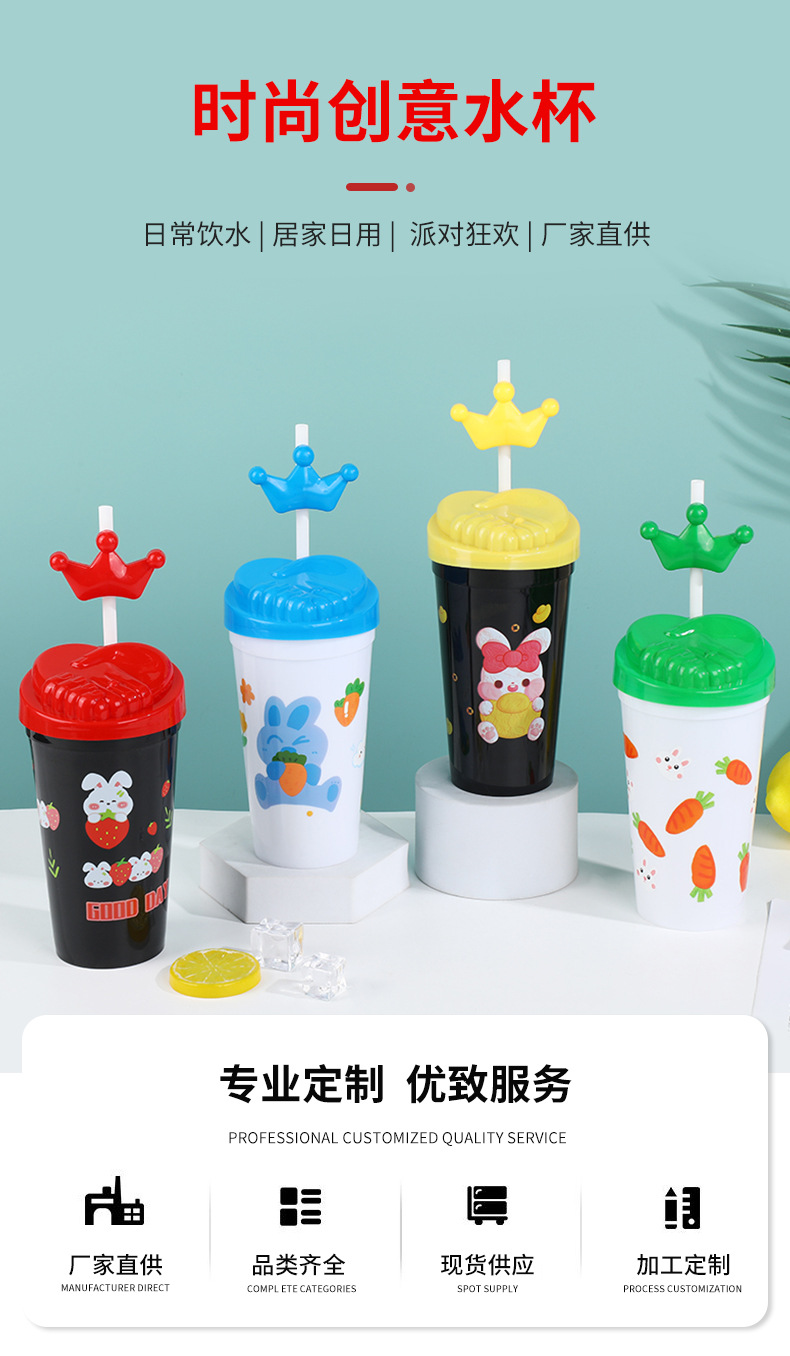 跨境热销可爱米奇吸管水杯卡通高颜值塑料水杯家用儿童塑料杯现货详情1
