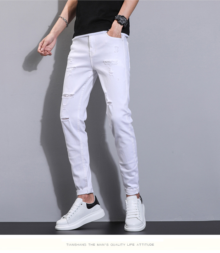 主推四季款男士修身长裤百搭黑白色帅气韩版弹力小脚牛仔裤男青年详情34