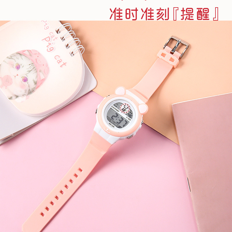 新款现货熊猫卡通儿童电子手表学生党防水夜光多功能闹钟电子表详情9