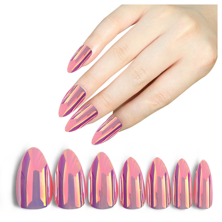 54# Iridescent Nail Pads, Metallic texture nail stickers, mirror-like bright nails, fake nails, finished pointed-tip wearable nail pads, exclusively for export pic 7