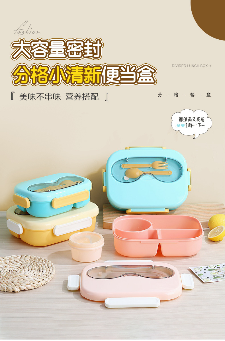 清新奶油风多规格带汤碗分格餐盒外出野餐水果沙拉盒学生便当餐盒详情1