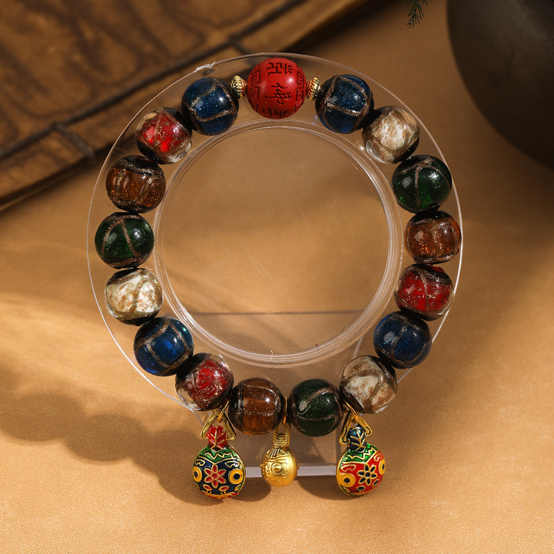 香灰琉璃手串手链朱砂老秦款五彩吞金兽景区寺庙摆摊文玩饰品批发详情6