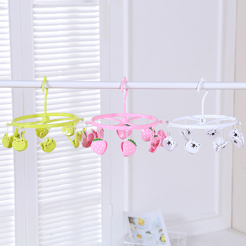 家用衣架卡通塑料8个夹子晒晾衣架内衣裤袜子可爱圆形晾晒衣架详情5