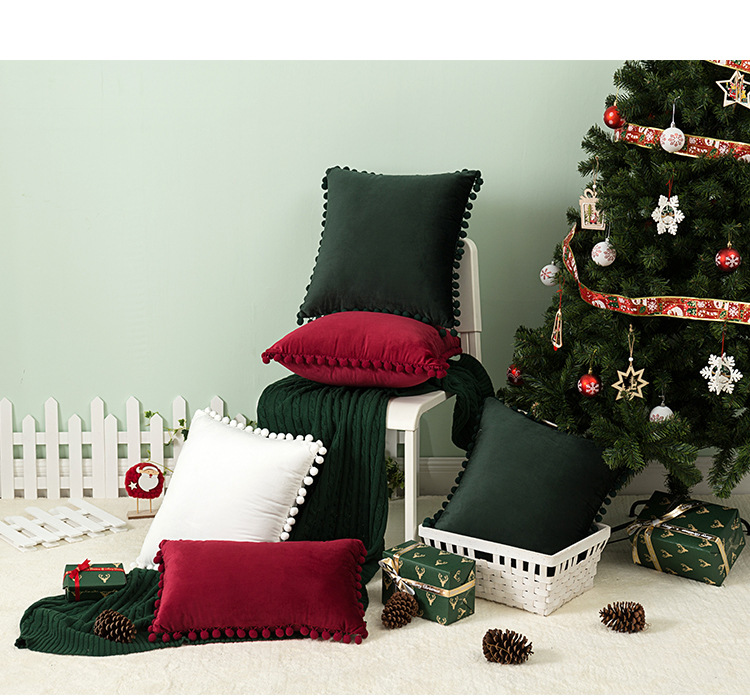 Cross-border InS-style velvet ball pillowcase, Nordic simple solid color cushion cover, Christmas sofa pillow cover pic 11