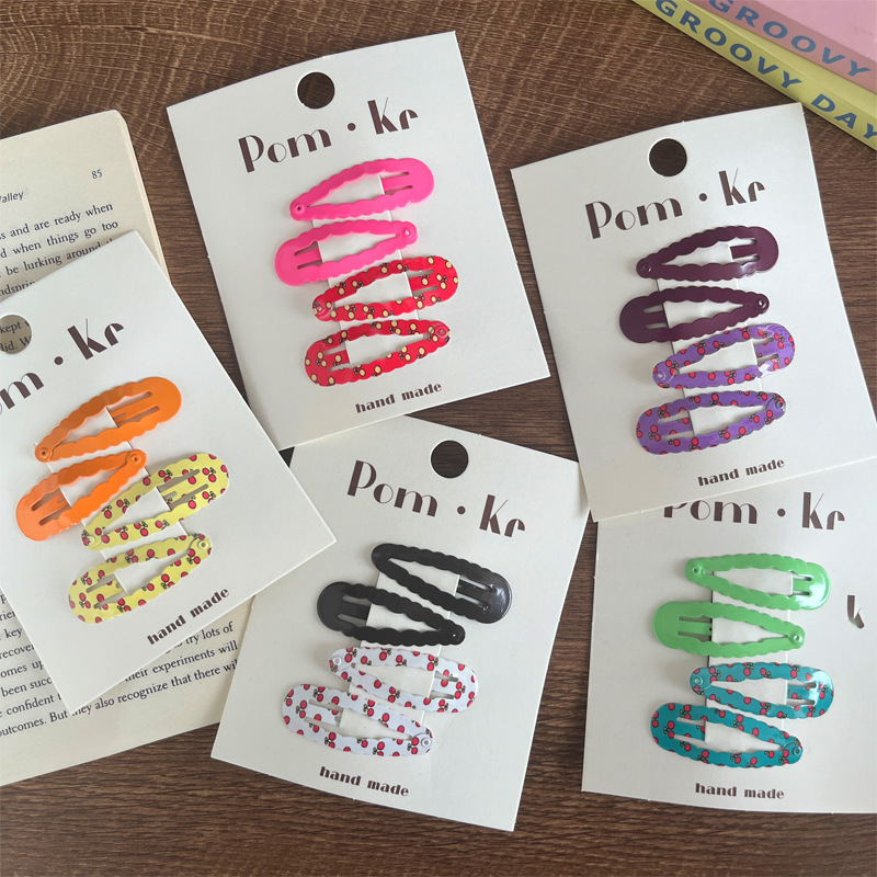 新款可爱波浪漆光水果印花bb夹儿童百搭糖果色刘海夹侧边夹发卡详情2