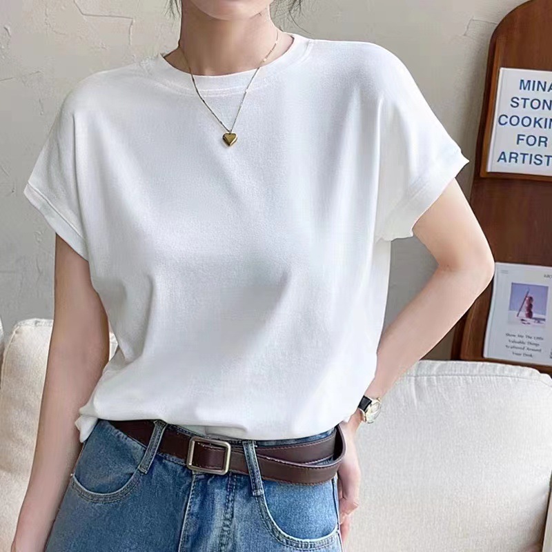 Feifei Sleeve short-sleeved T-shirt for women, 260g small Feifei sleeve solid color light version, one-sleeve European style thin top, base layer, sent on delivery pic 14