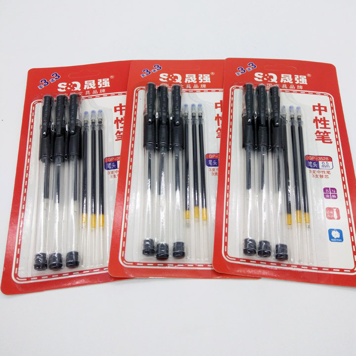 C1341 3+3 gel pen, 3 pens, 3 cores, black signature pen, water pen, carbon pen, black pen, Yiwu 2 yuan pic 2