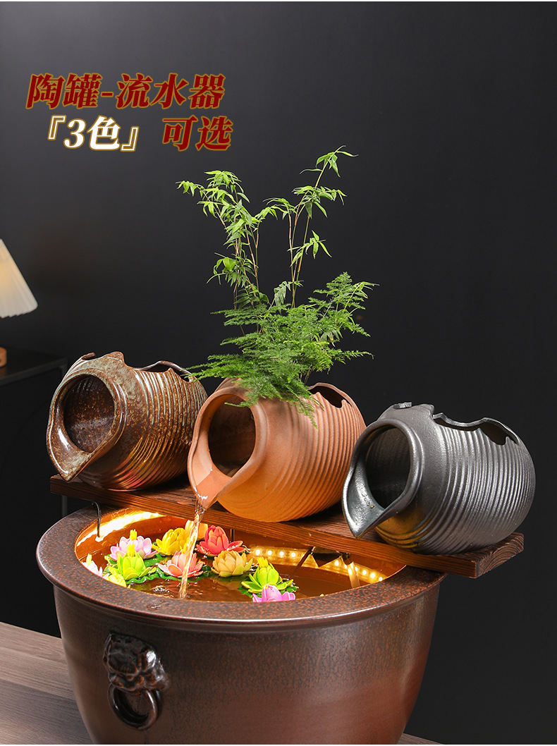 生态缸古法养鱼开口陶瓷罐流水摆件循环过滤配件庭院花园造景diy详情3