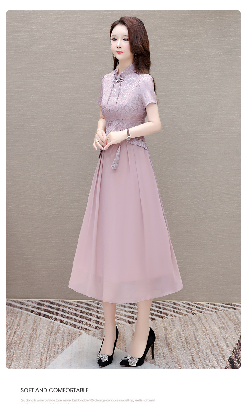 气质时尚印花连衣裙女夏季2024年新款修身洋气女装改良旗袍裙子潮详情18