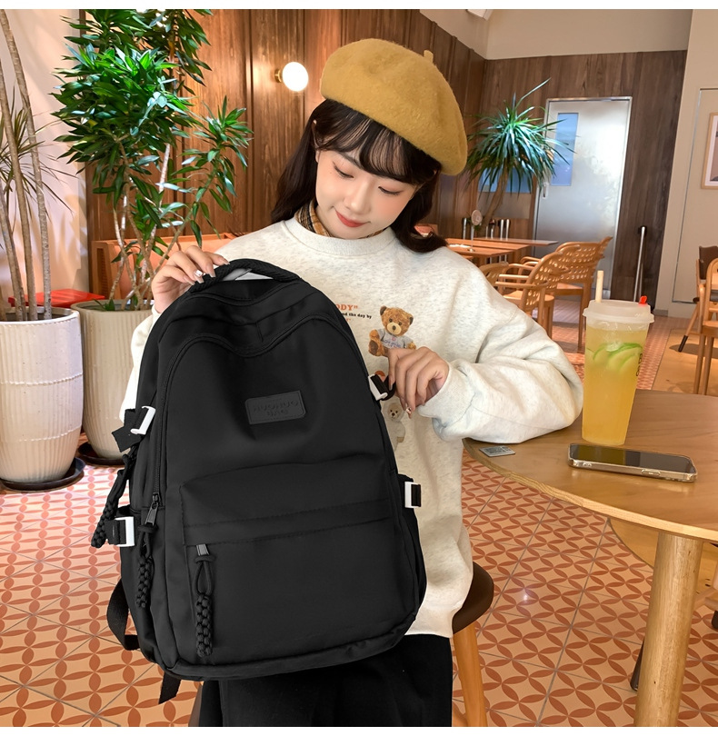 纯色休闲双肩包小学生女初高中书包简约时尚百搭大容量大学生背包详情22